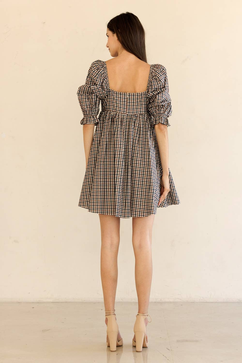 Gingham Puff Sleeve Mini Dress