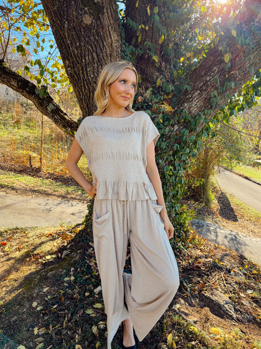 Relaxed Knit Smocked Top