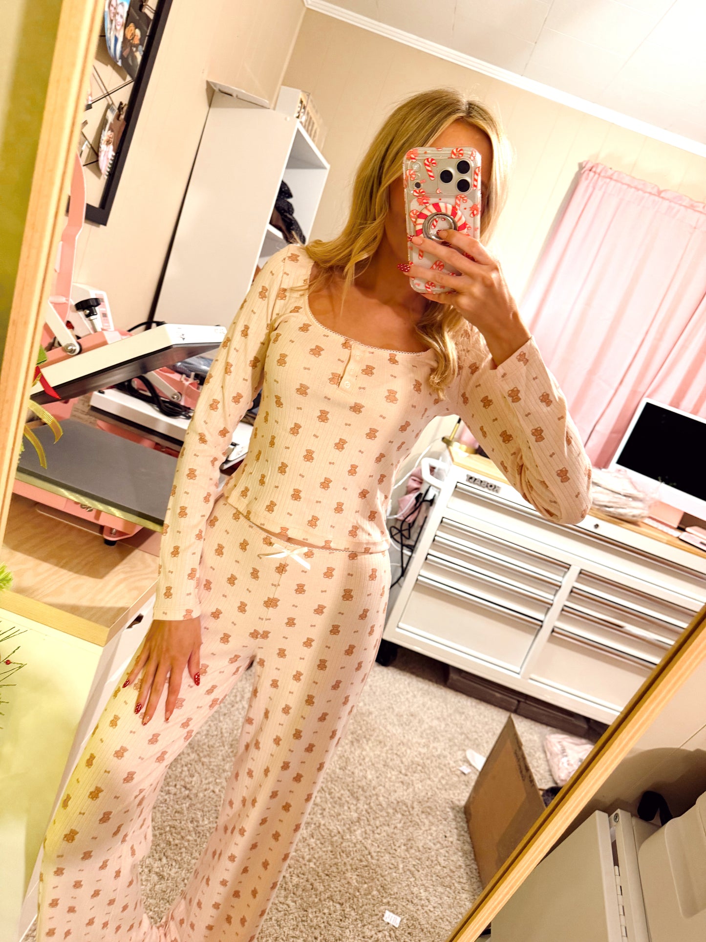 Teddy Bear Print Pointelle Lounge Set