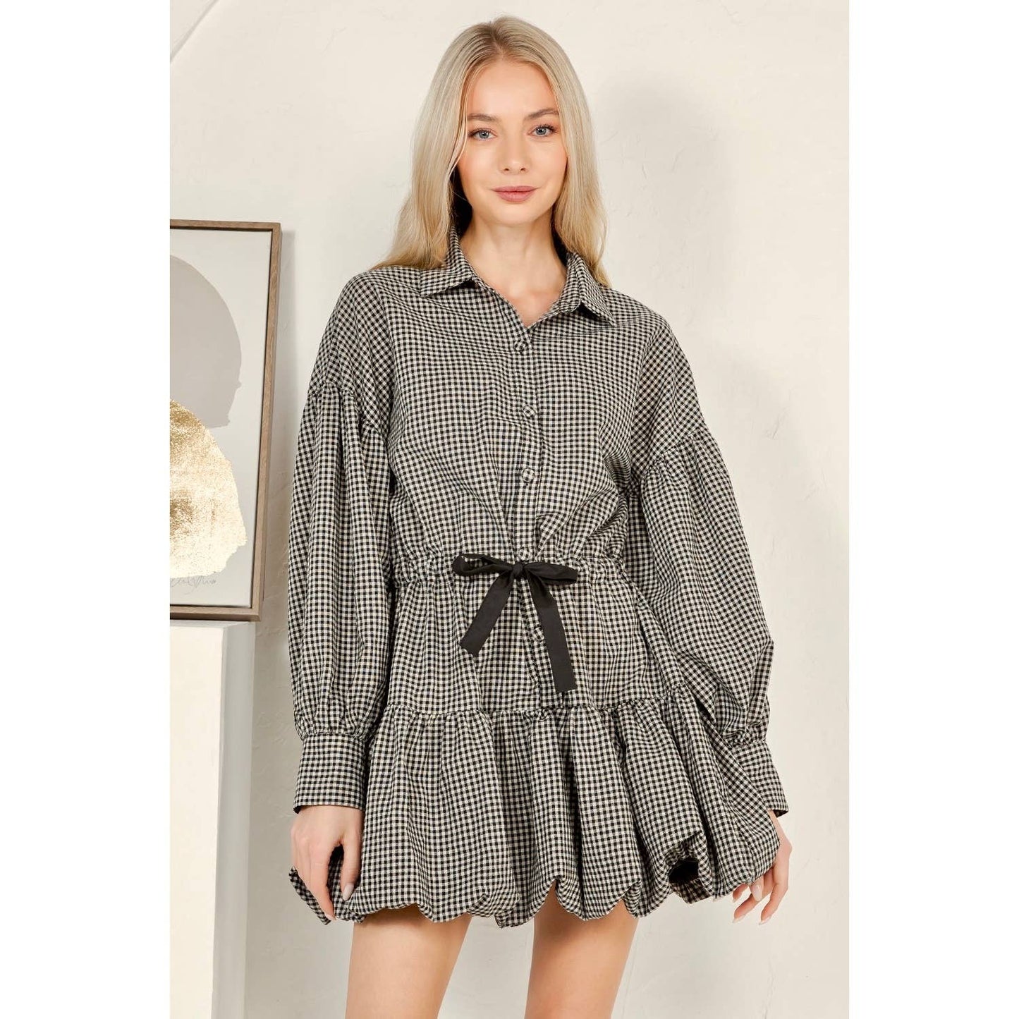 Long Sleeve Gingham Dress