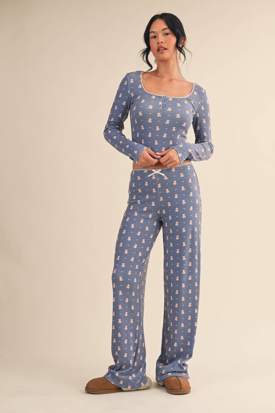 Teddy Bear Print Pointelle Lounge Set