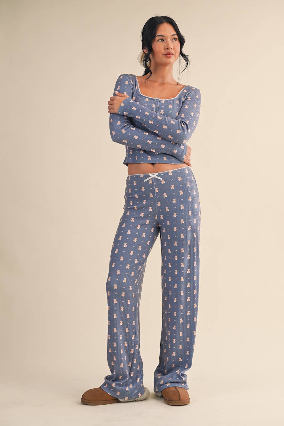 Teddy Bear Print Pointelle Lounge Set