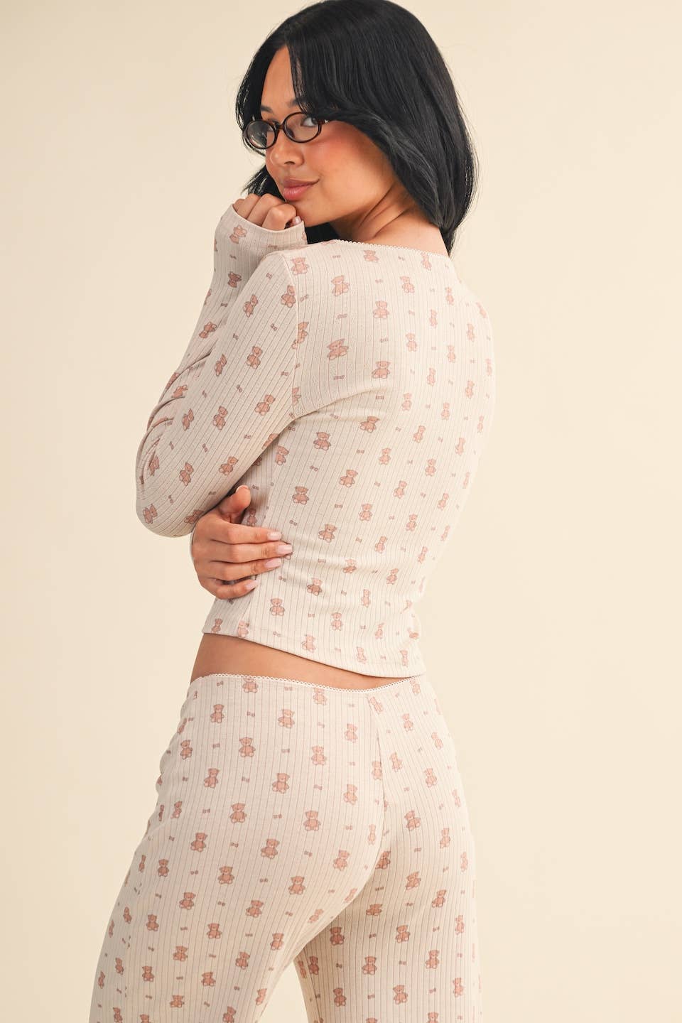 Teddy Bear Print Pointelle Lounge Set