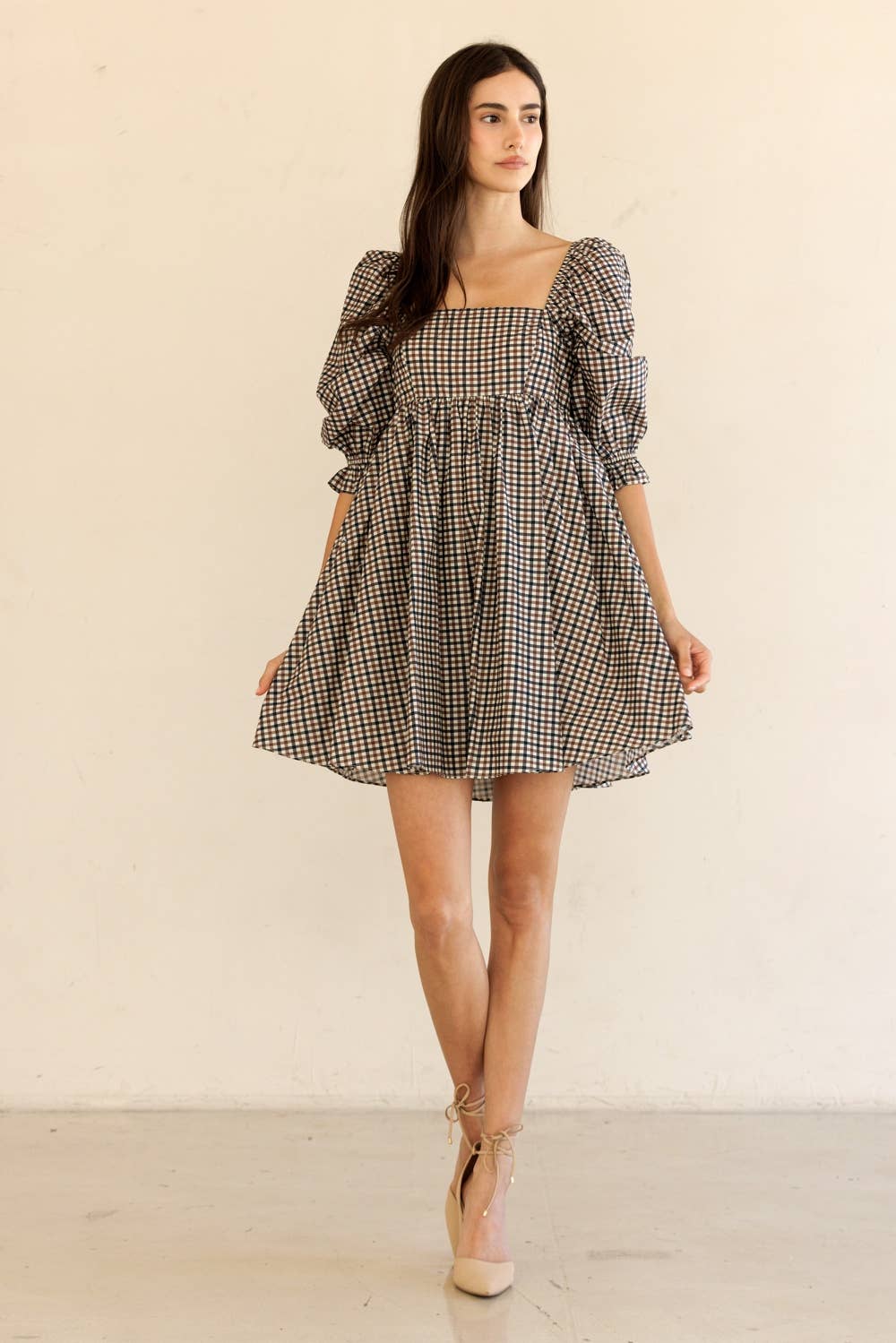 Gingham Puff Sleeve Mini Dress