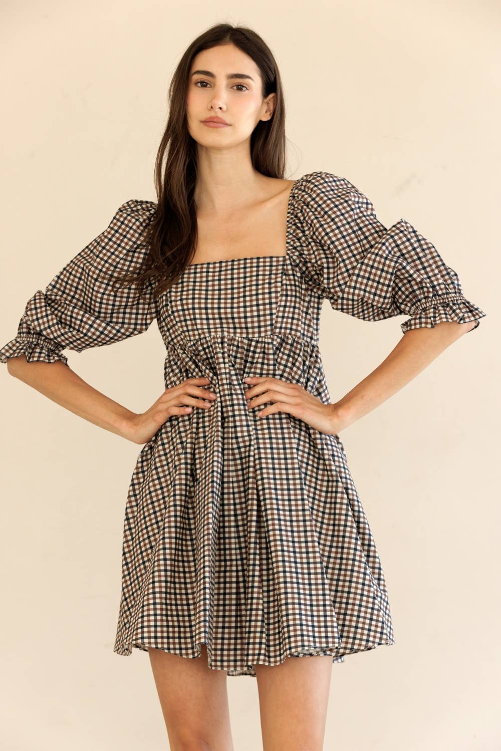 Gingham Puff Sleeve Mini Dress