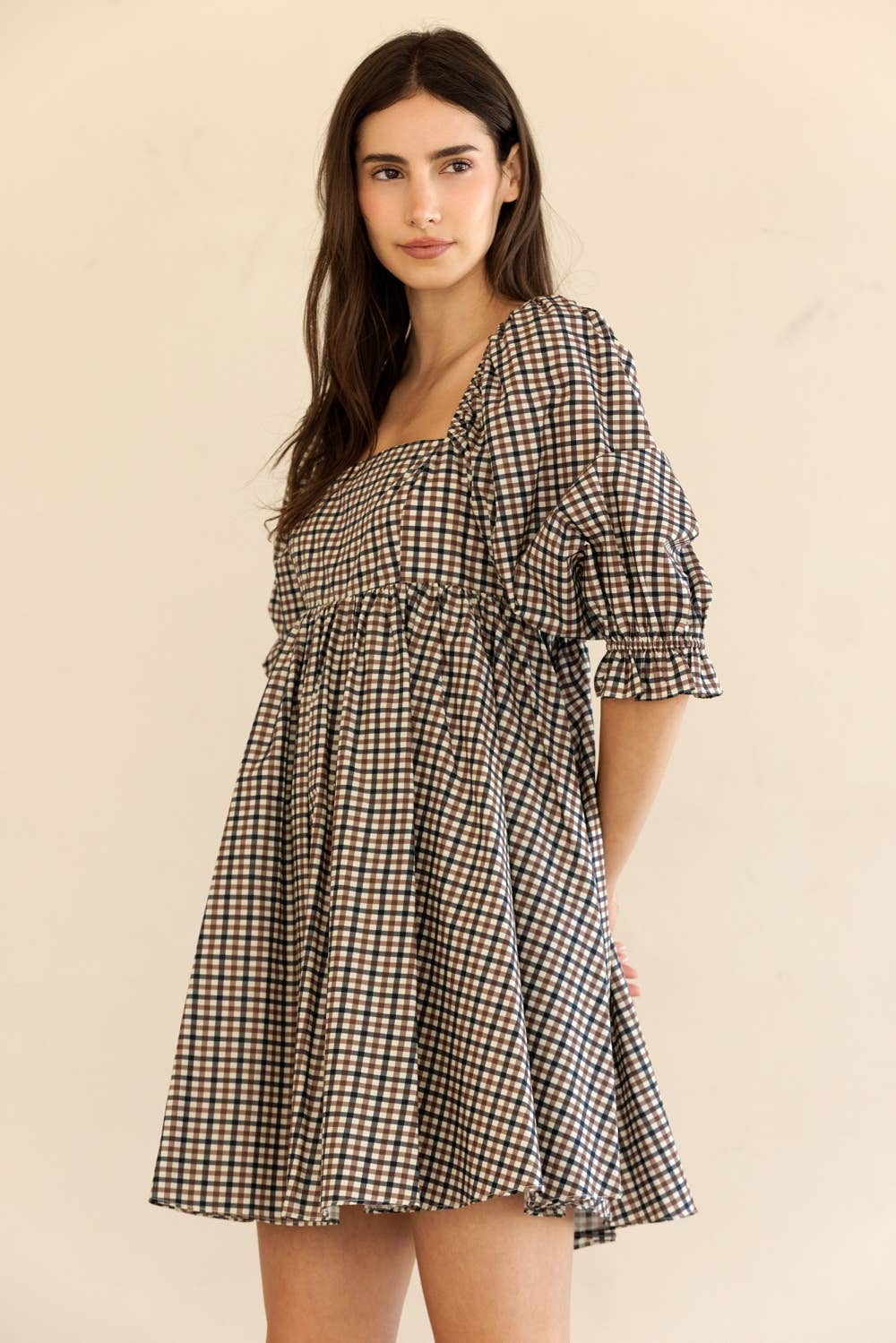 Gingham Puff Sleeve Mini Dress