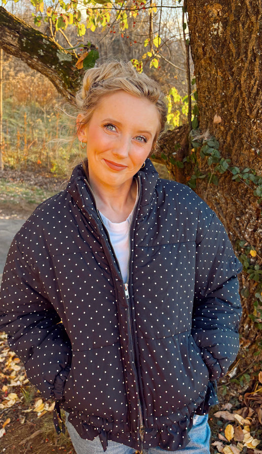 Navy Polka Dot Fleece Jacket