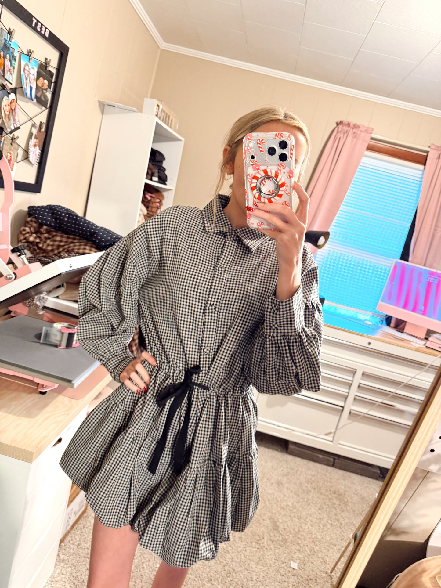 Long Sleeve Gingham Dress