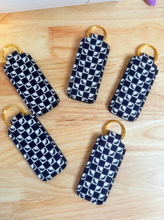Checkerboard Bats Chapstick Keychain