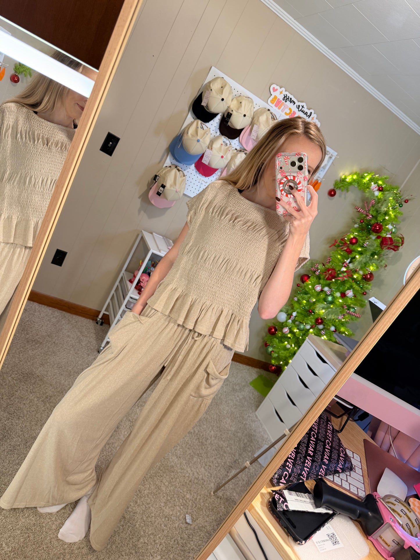 Relaxed Knit Smocked Pants