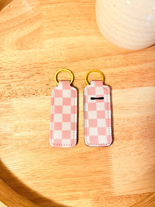 Pink Checkerboard Chapstick Keychain
