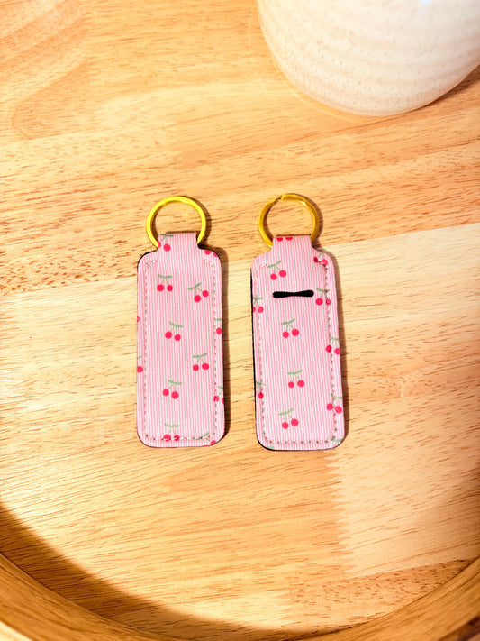 Pink Cherries Chapstick Keychain