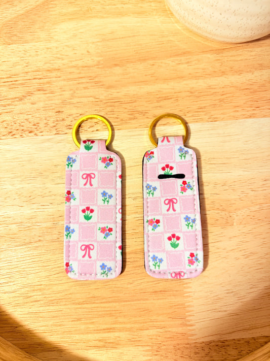 Checkerboard Flowers & Bows Chapstick Keychain