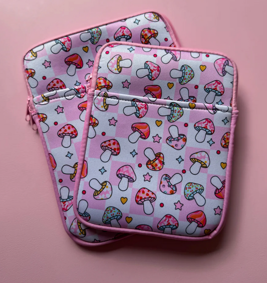 "Pink Checkerboard & Mushrooms" Kindle Sleeve – Small
