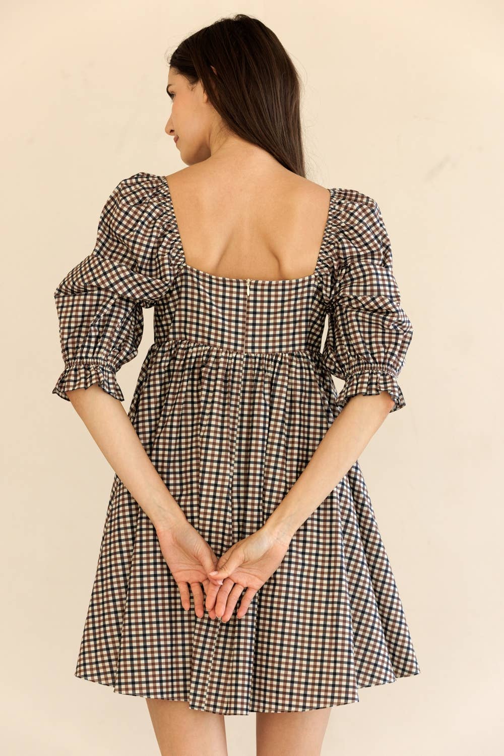 Gingham Puff Sleeve Mini Dress