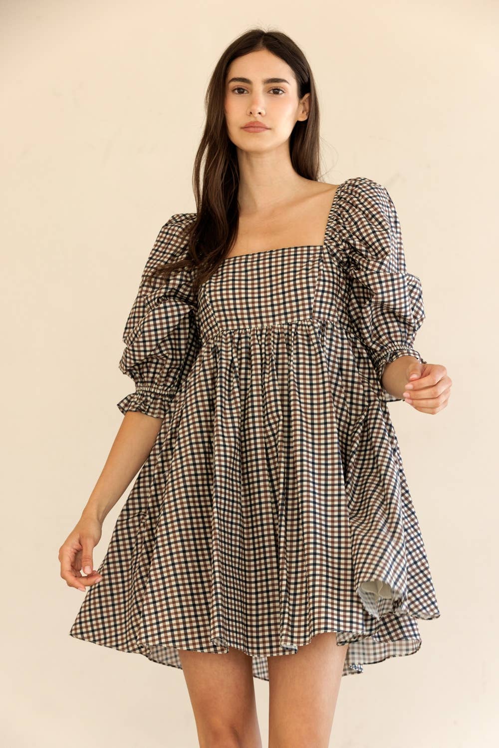 Gingham Puff Sleeve Mini Dress
