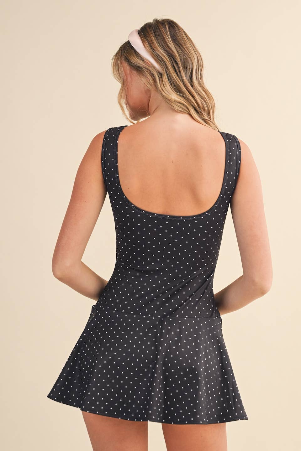 Polka Dot Print A-Line Mini Dress with Drop Waist