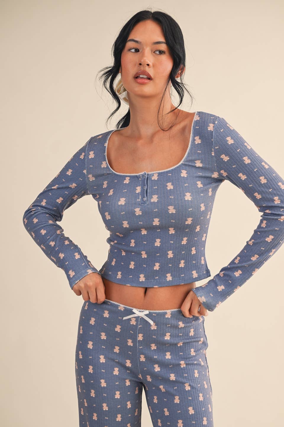 Teddy Bear Print Pointelle Lounge Set